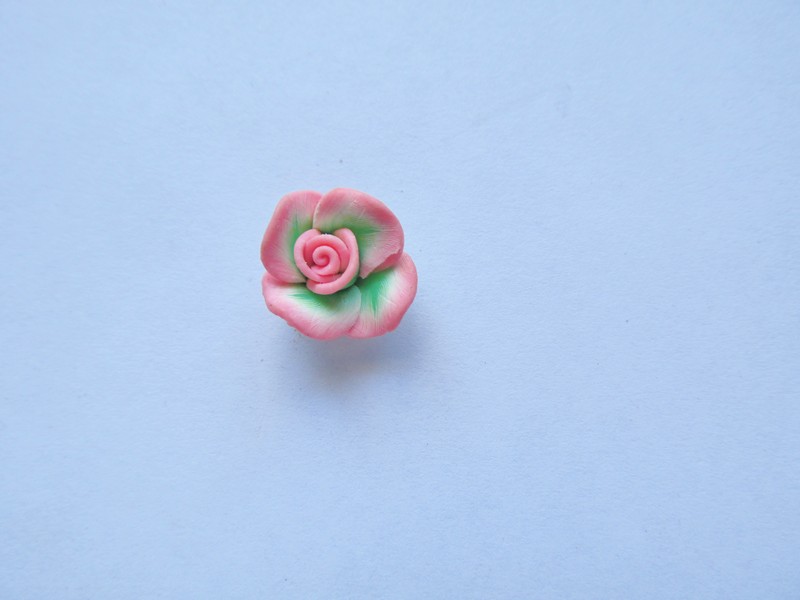 (image for) Pink ad Green PolymerClay Flower #FL60